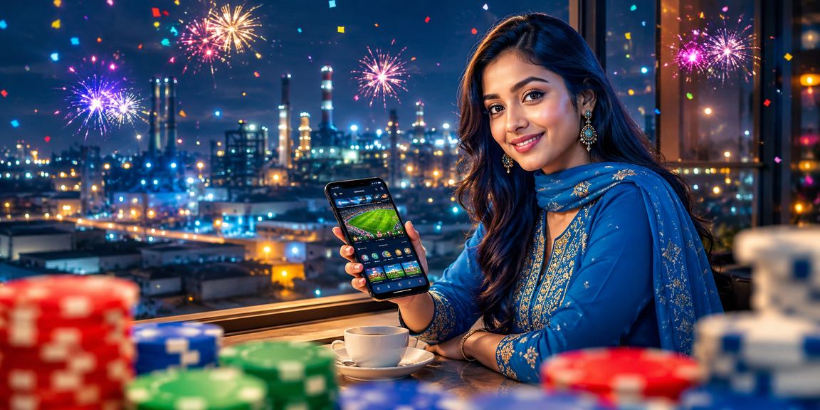 গাজীপুরে সালোয়ার কামিজ পরিহিত একজন নারী মোবাইলে স্পোর্টস বেটিং উপভোগ করছেন