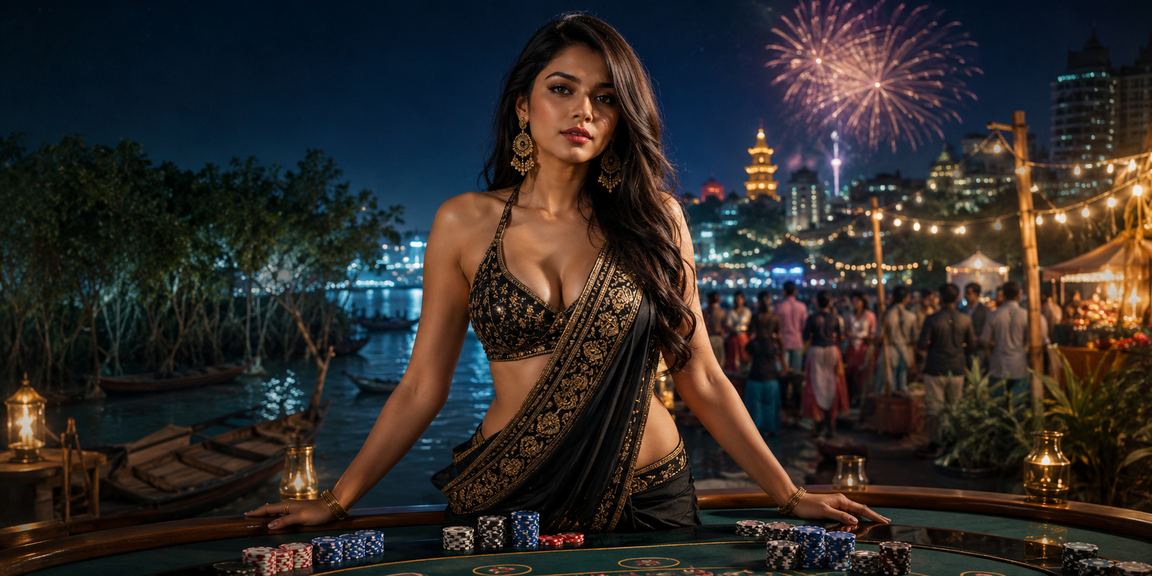 সুন্দরবনের সৈকতে একজন বেটর মোবাইলে লাইভ ক্যাসিনো গেম খেলছেন